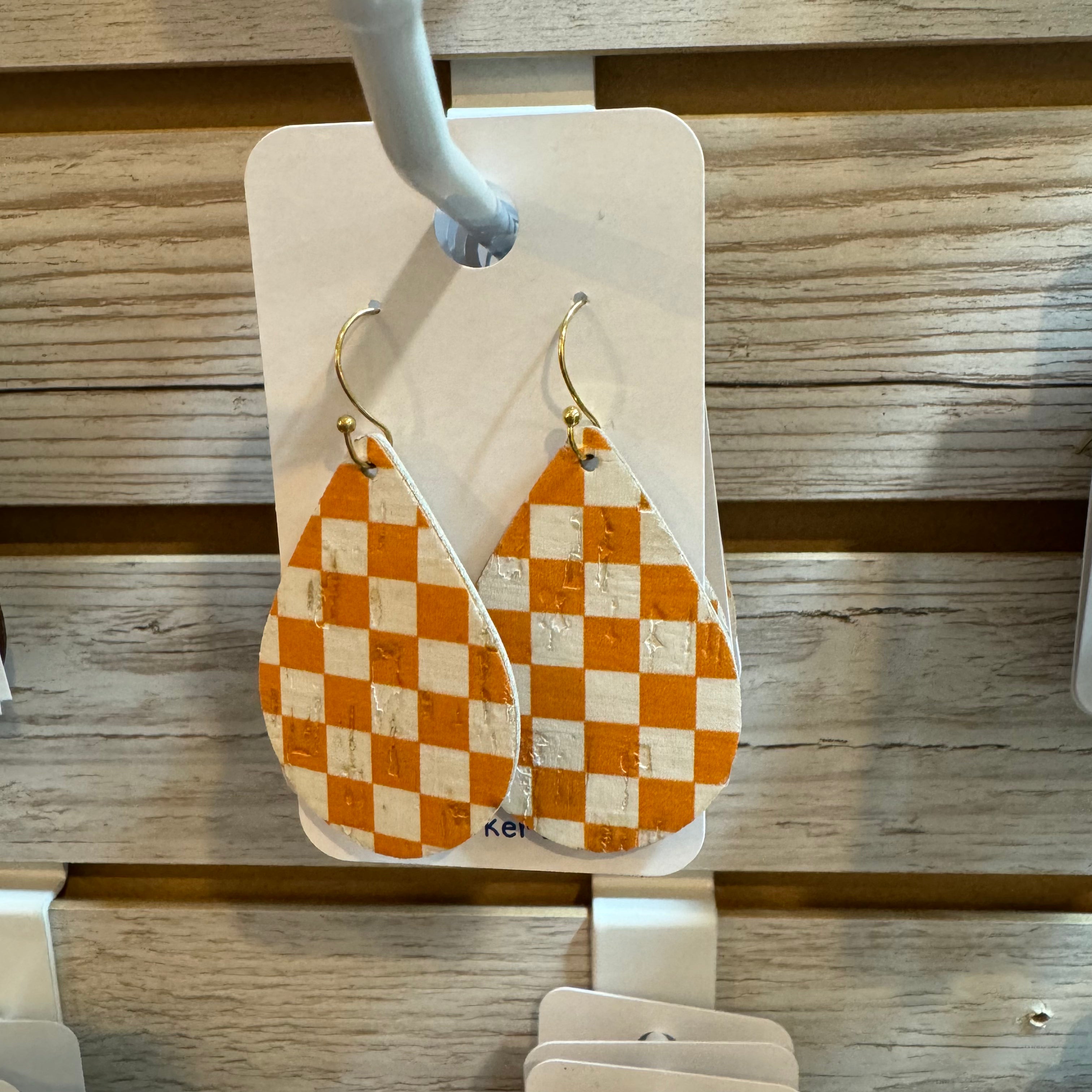 Orange and White Teardrop Earrings